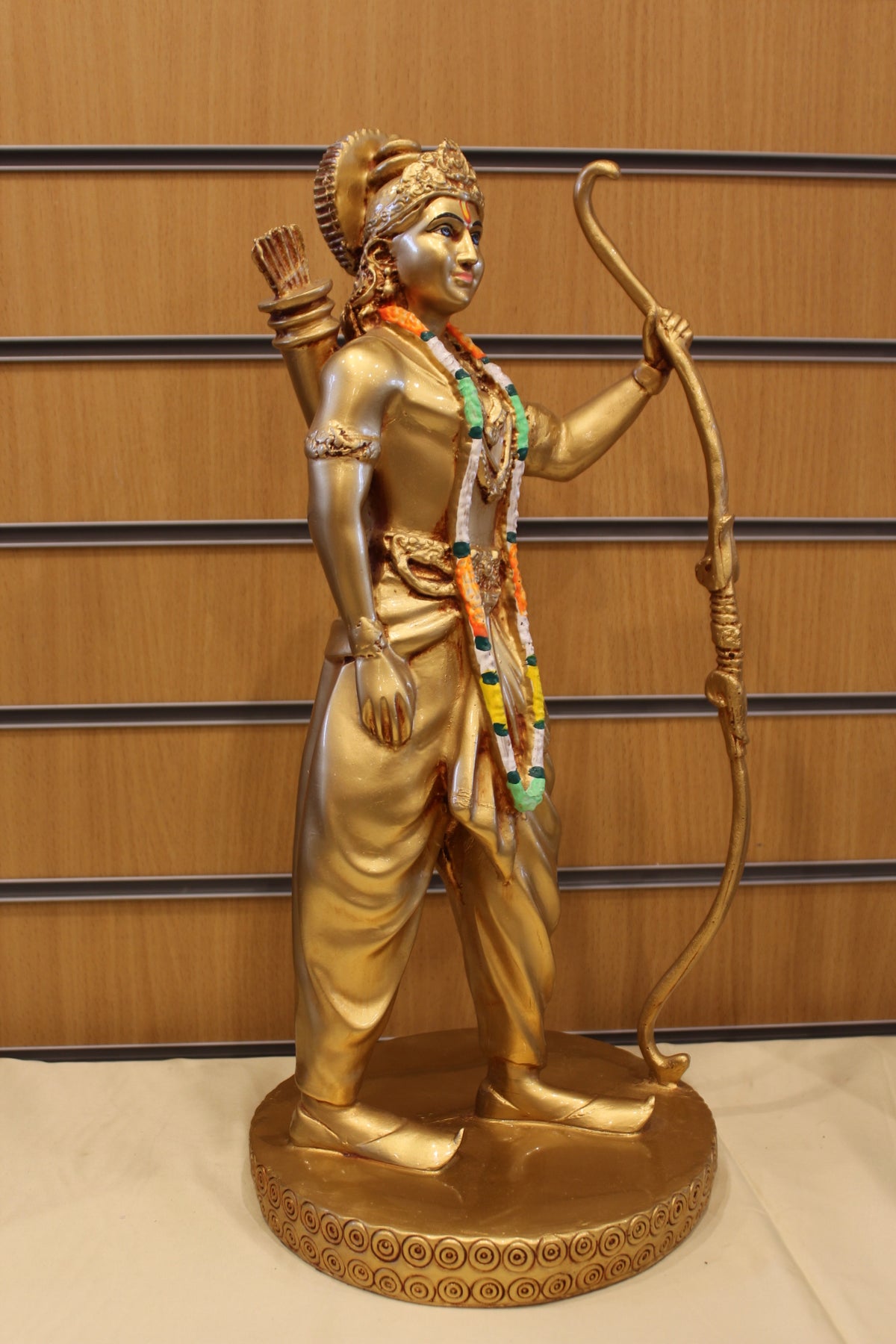 Resin/Fibre Shri Ram Statue for Home Temple – Gold Finish with Bow, 20 inch – left side view