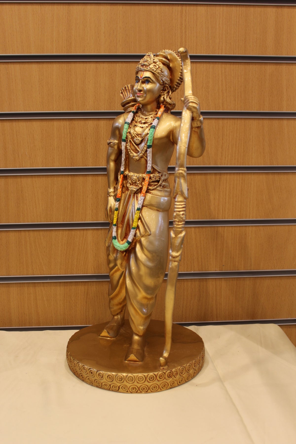 Resin/Fibre Shri Ram Statue for Home Temple – Gold Finish with Bow, 20 inch – right side view