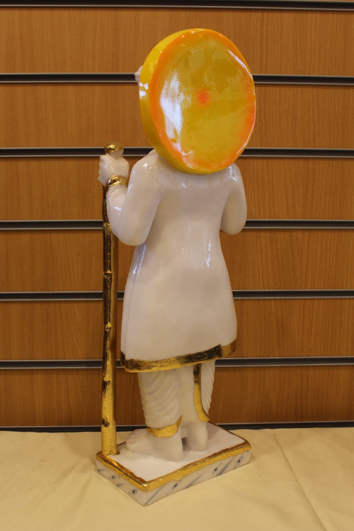 Resin/Fibre Jalaram Bapa Statue for Home Temple – White with Halo, 21 inch – White & Gold – back view