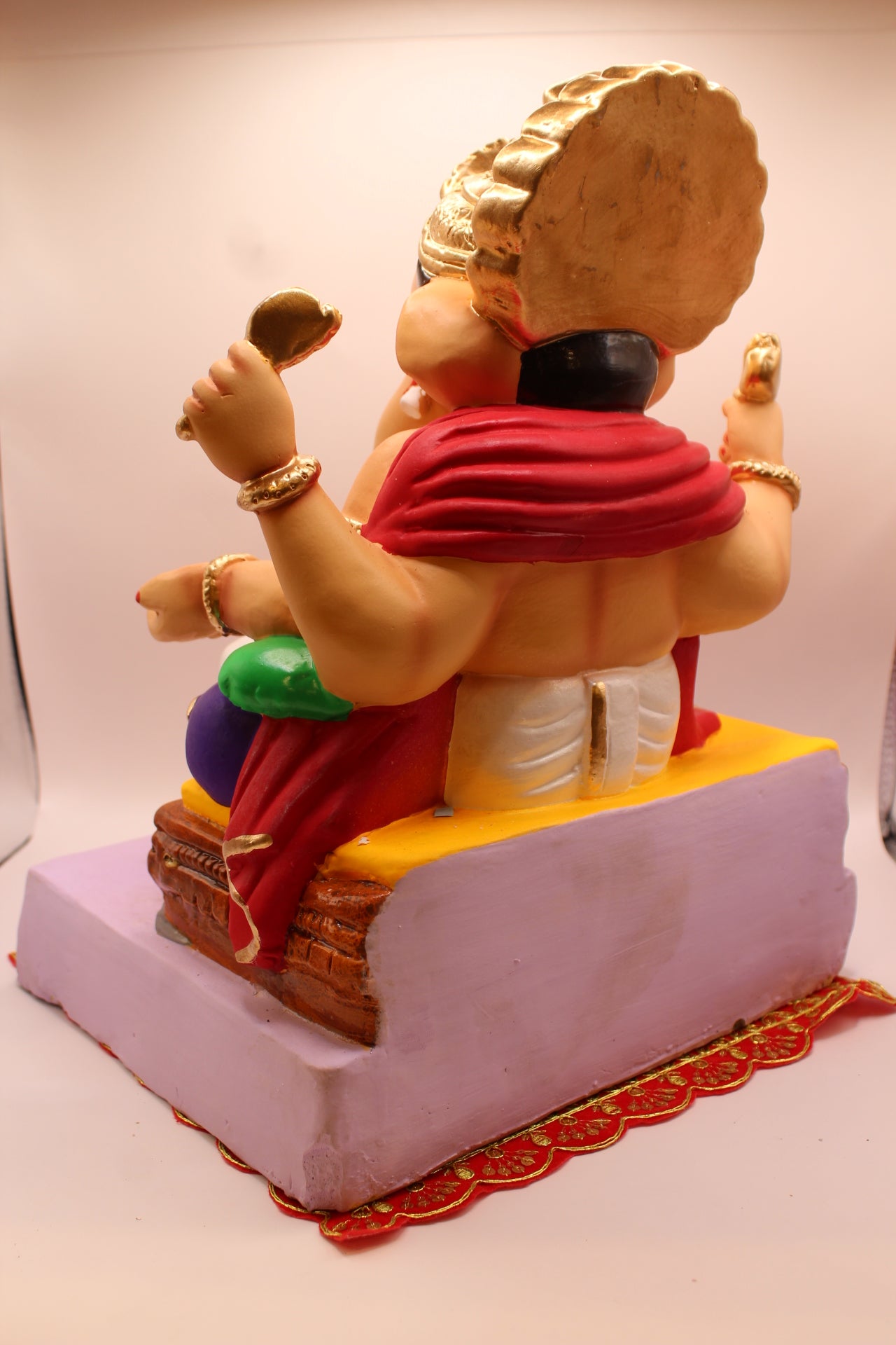 Eco-Friendly Ganesh Visarjan idol, Red Khes & White Dhoti, Modak Offerings, back view