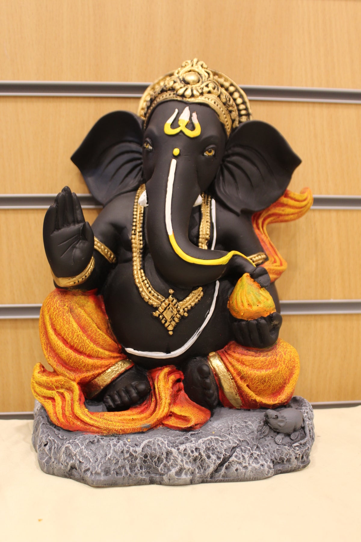 Ganesh Gift Statue – Modern Black & Orange, Resin/Fibre, 13 inch – front view
