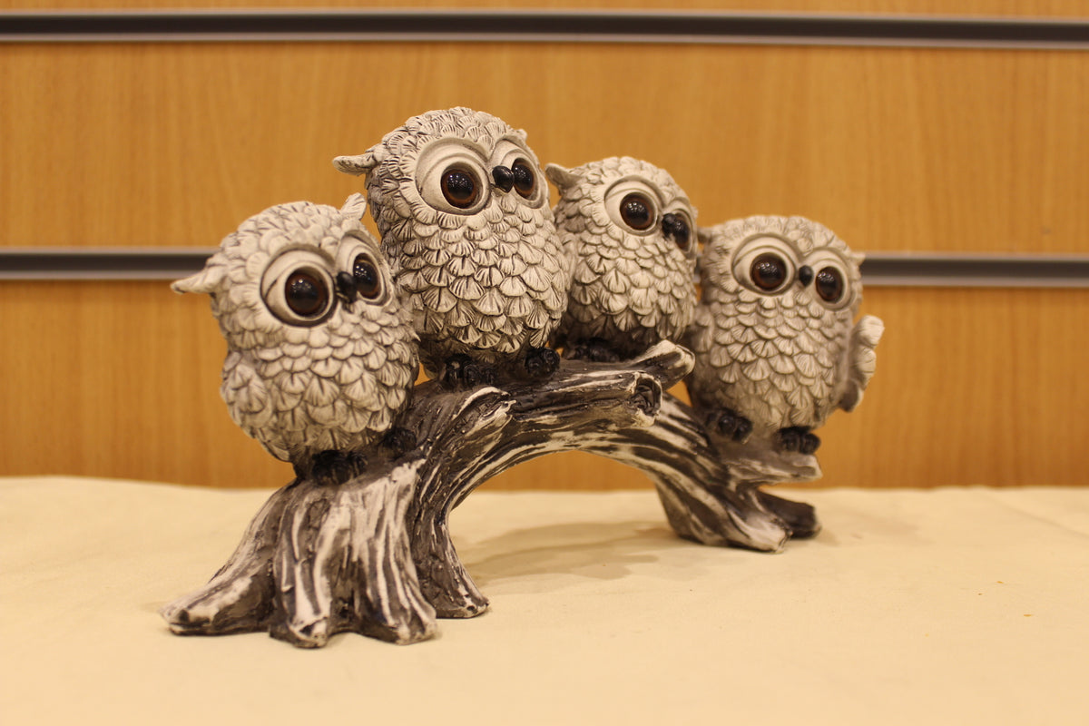 Owls on a Branch Sculpture – Four Owls, 9 inch – left side view