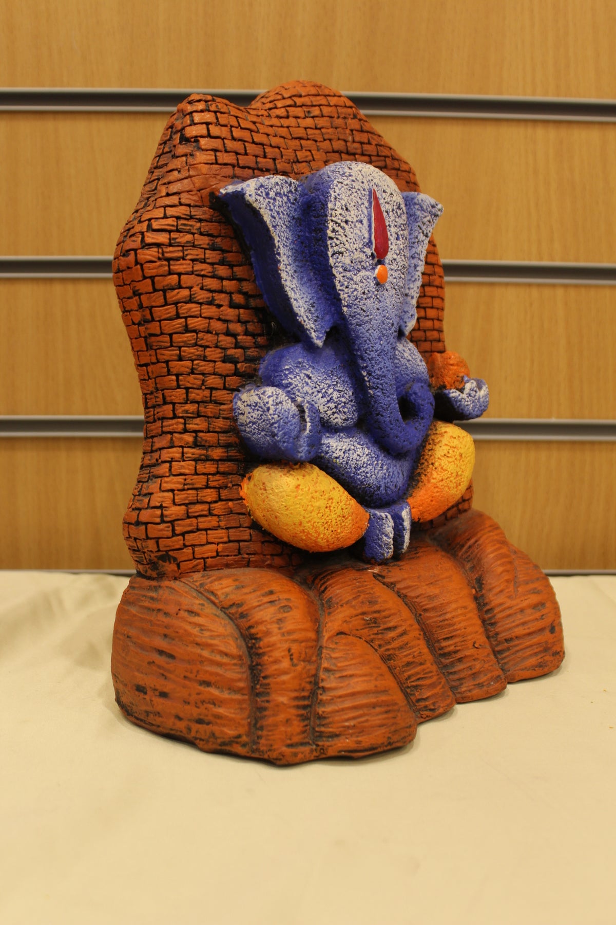 Ganesh Gift Statue – Blue Ganesh in Brick Arch, Resin/Fibre, 11 inch – left side view
