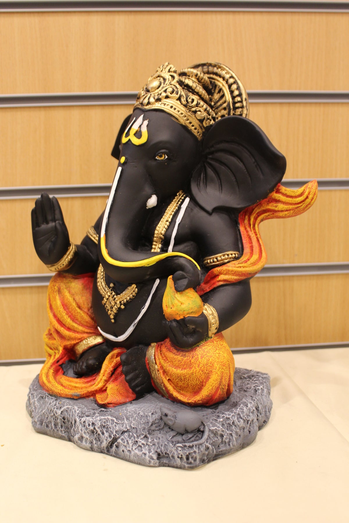Ganesh Gift Statue – Modern Black & Orange, Resin/Fibre, 13 inch – right side view
