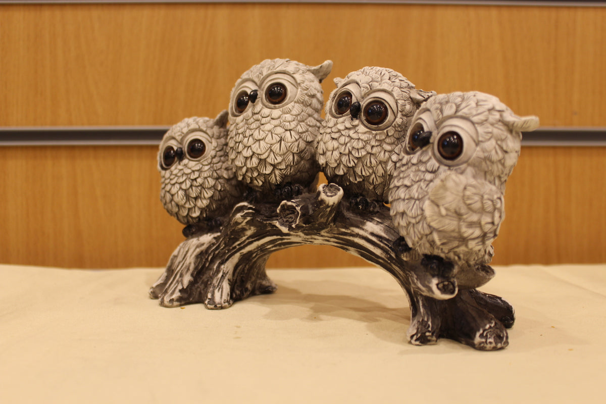 Owls on a Branch Sculpture – Four Owls, 9 inch – right side view