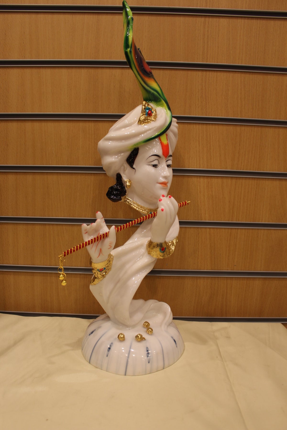 Krishna Gift Statue – Modern White with Peacock Feather, Resin/Fibre, 22 inch – left side view