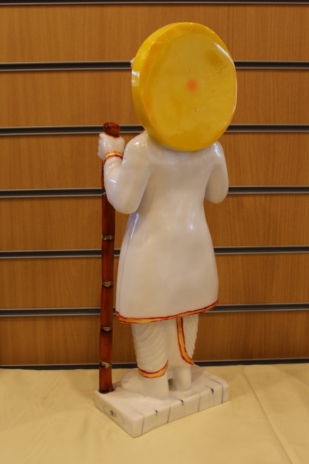 Resin/Fibre Jalaram Bapa Statue for Home Temple – White with Halo, 21 inch – White with Red Mala – back view