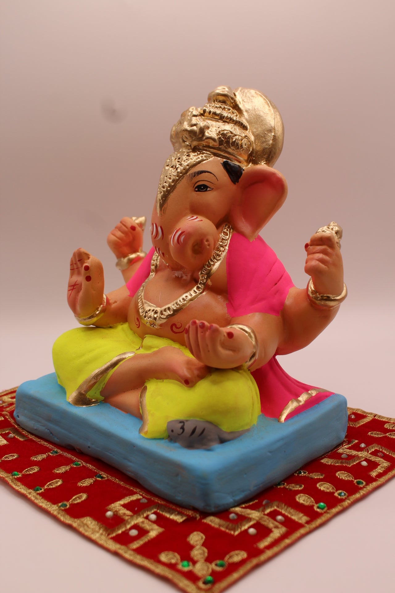 Eco-friendly 8 inch Ganesh Visarjan idol with gold halo crown – detail view