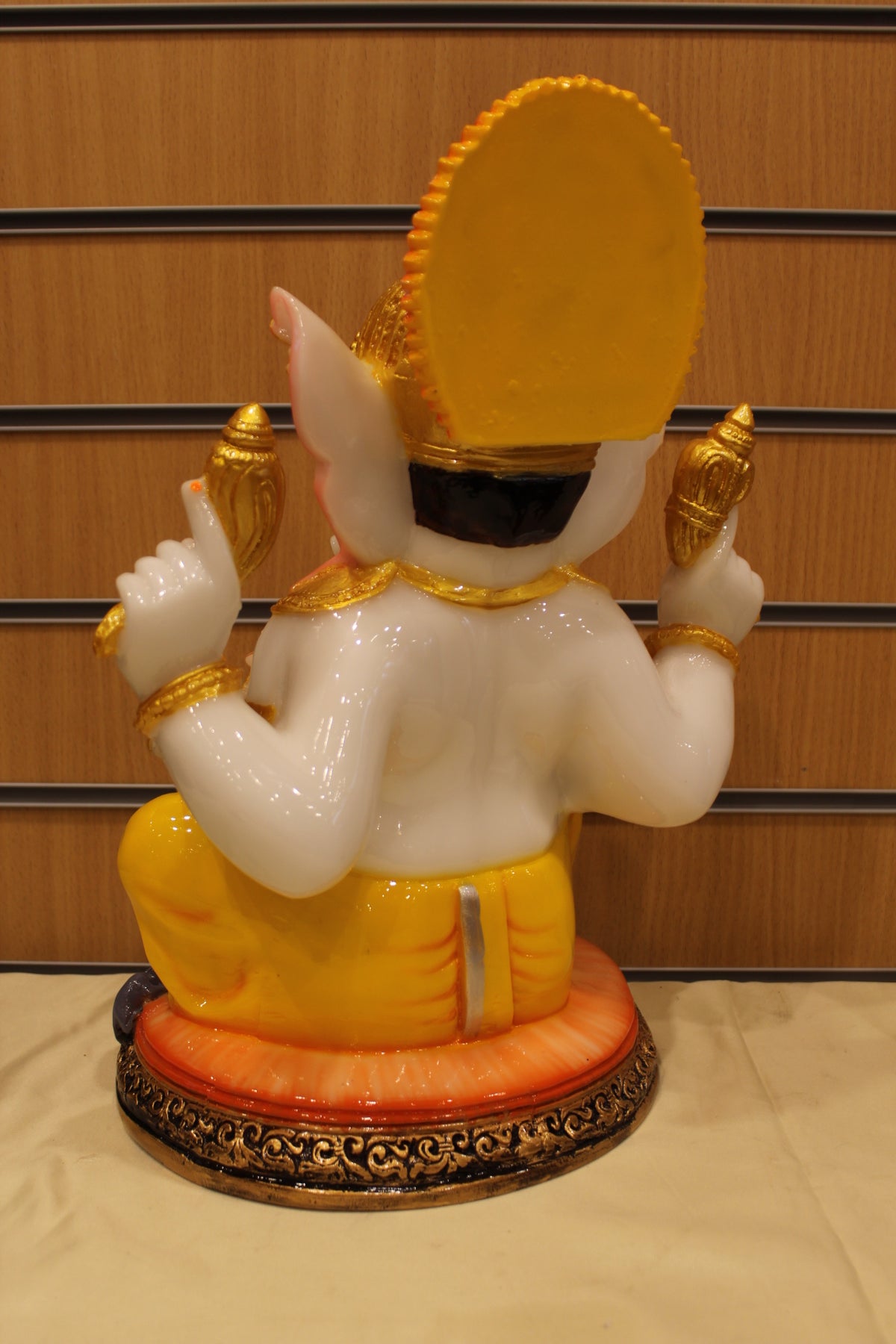 Resin/Fibre Ganesh Statue for Home Temple – Seated with Modak, 16 inch – Yellow Dhoti – back view
