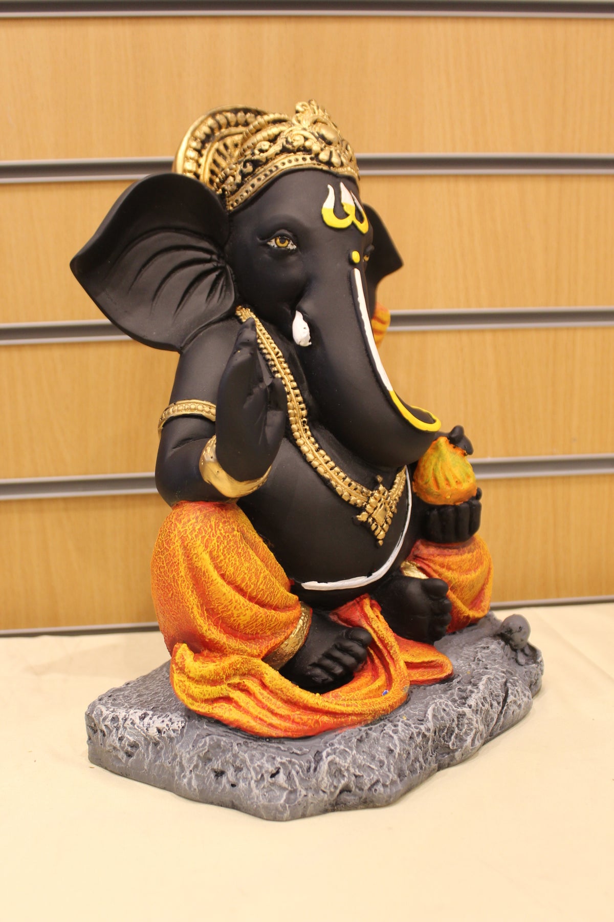 Ganesh Gift Statue – Modern Black & Orange, Resin/Fibre, 13 inch – left side view
