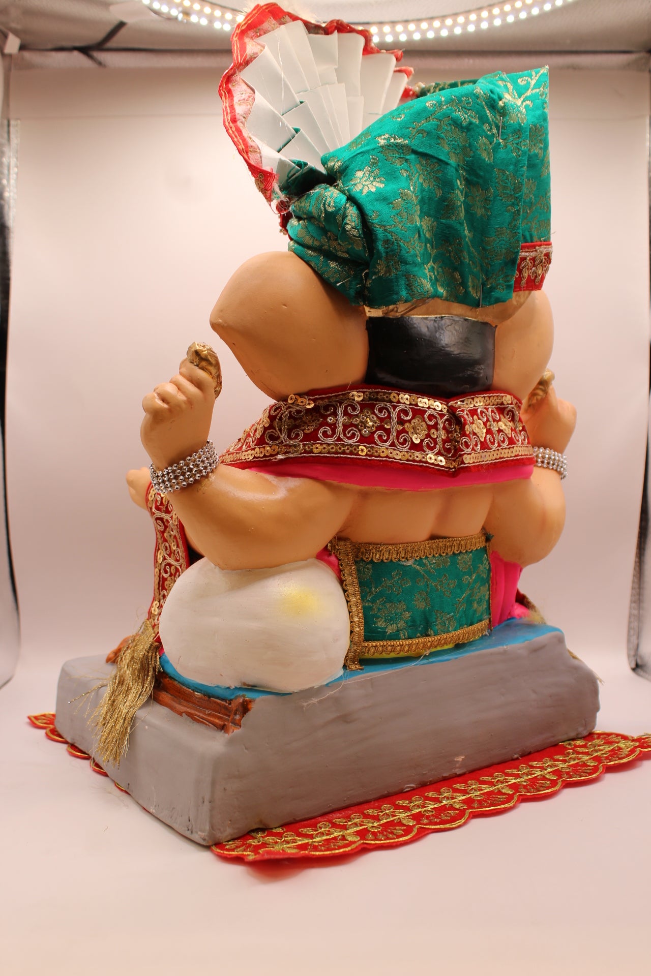 Back view – emerald green brocade safa set