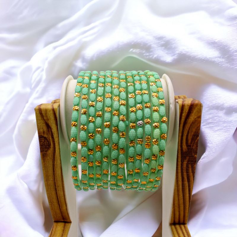 Dot pattern glass bangles set of 12 - Mint Turquoise