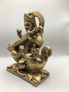 SARASWATI MURTI Hindu Goddess Statue. Saraswati mata godess of knowledge carved Brass statue Brass