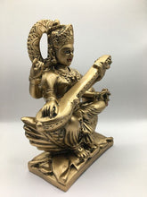 Load image into Gallery viewer, SARASWATI MURTI Hindu Goddess Statue. Saraswati mata godess of knowledge carved Brass statue Brass
