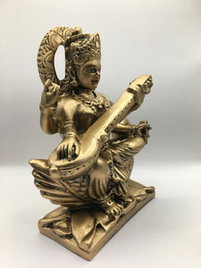 SARASWATI MURTI Hindu Goddess Statue. Saraswati mata godess of knowledge carved Brass statue Brass