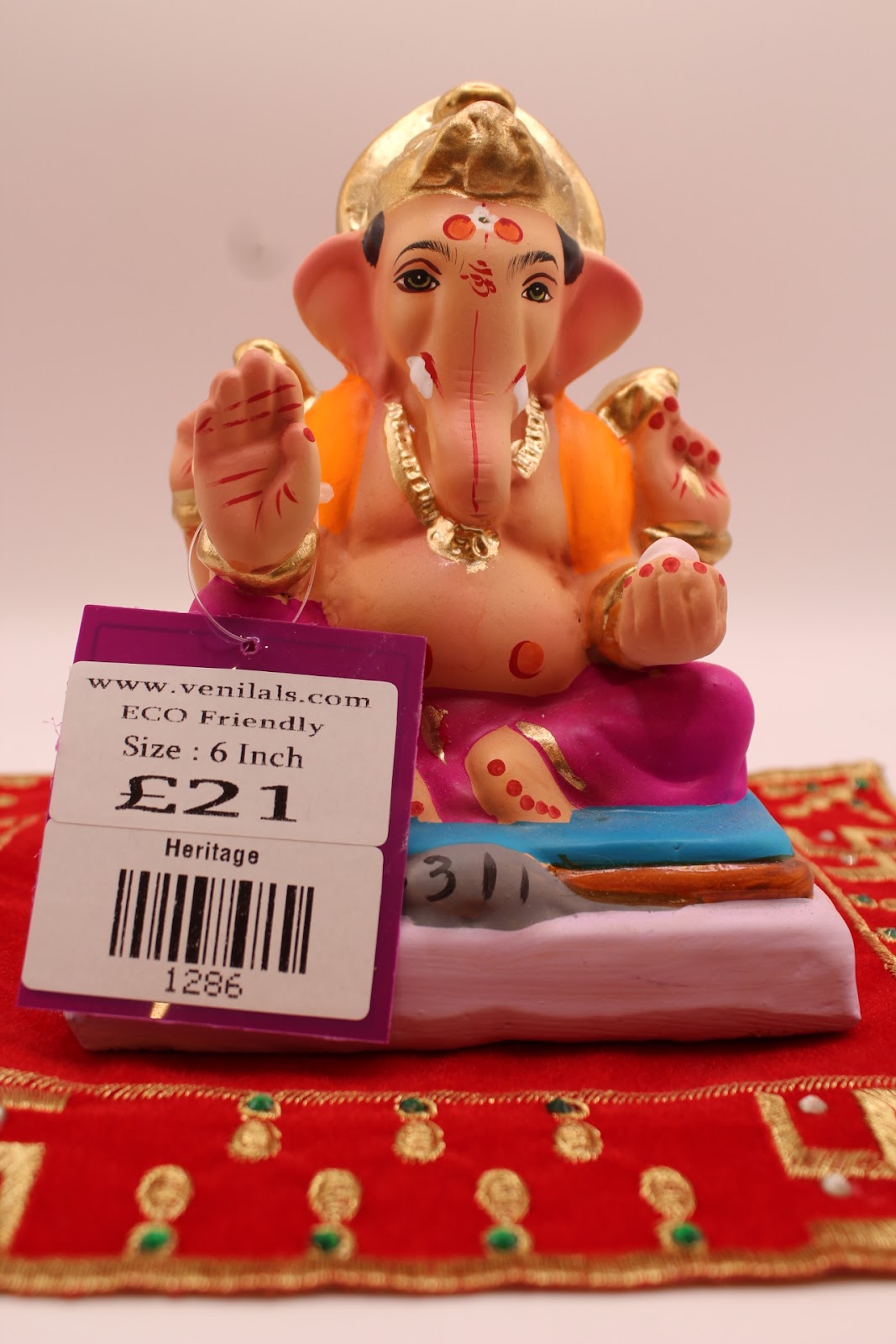 Eco-friendly 6 inch Ganesh idol with price tag