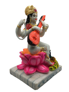 SARASWATI MURTI Hindu Goddess Statue. Saraswati mata godess of knowledge carved Brass statue White