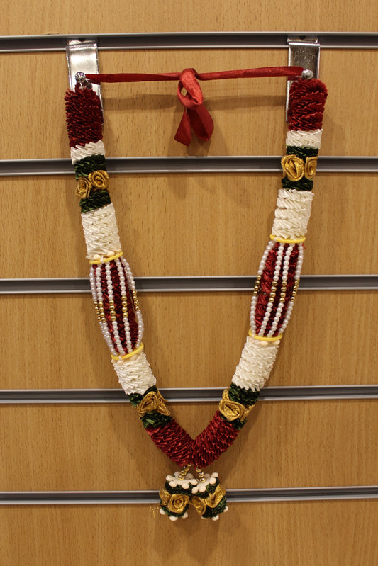 Maroon and white artificial flower garland mala, hanging