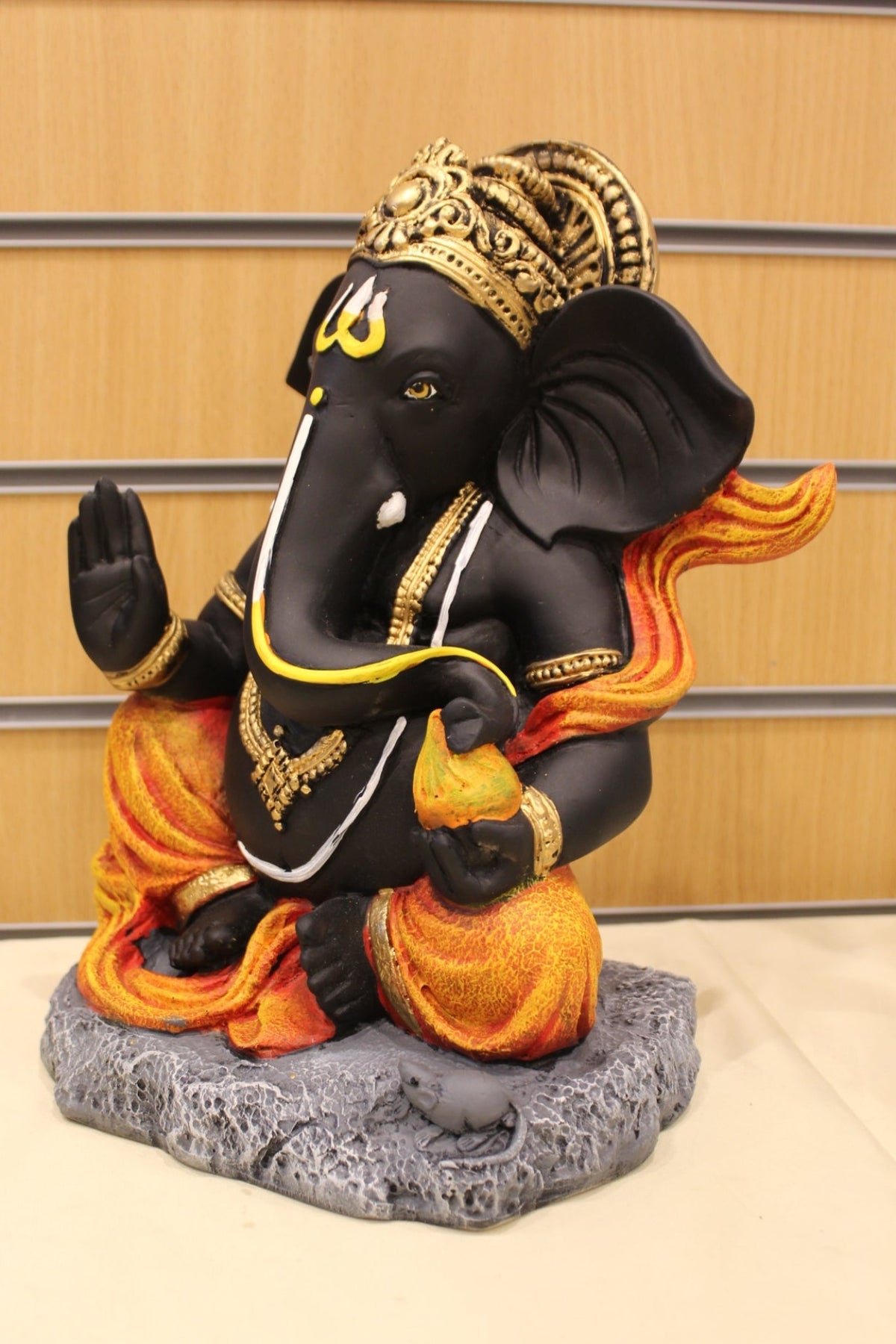 Ganesh Gift Statue – Modern Black & Orange, Resin/Fibre, 13 inch – right side view