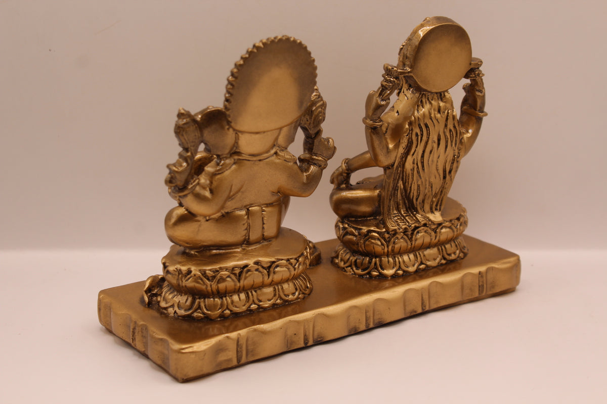 Antique gold Ganesh Laxmi resin murti pair, back view