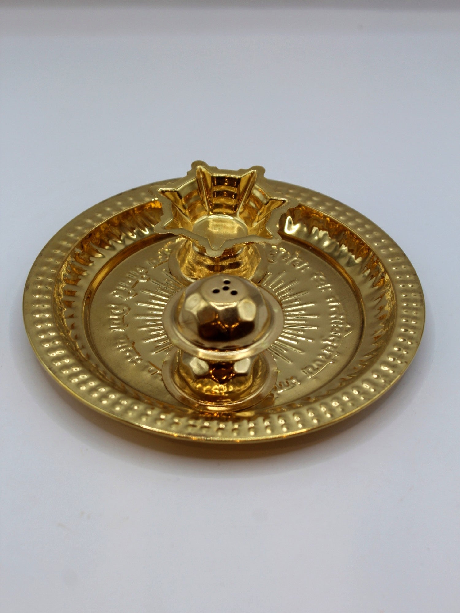 Gold Pooja Thali 5 inch – Diya, Sprinkler & Katori