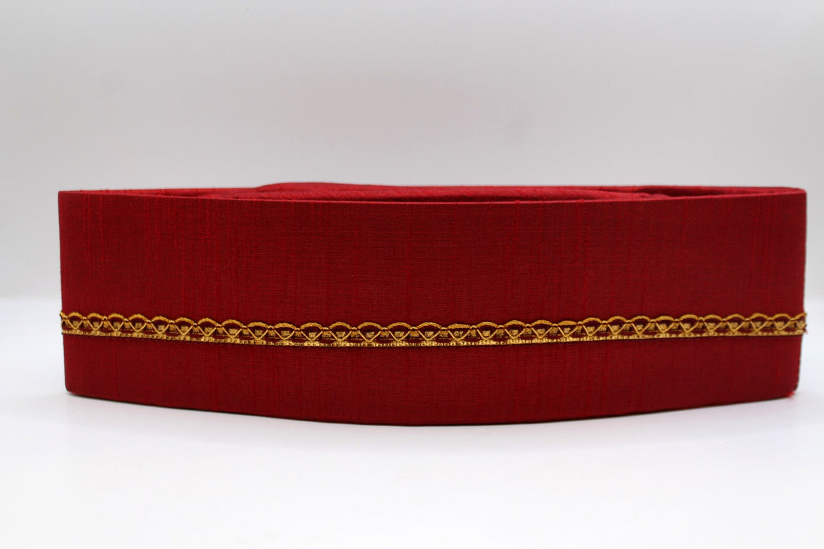 Maroon Gandhi topi with golden border, front view