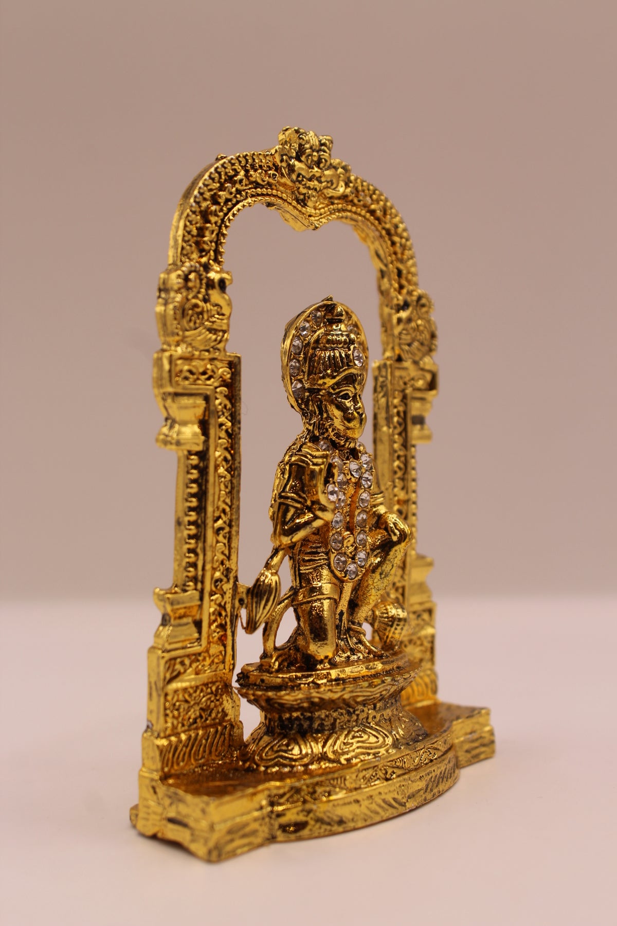 Hanuman Murti – Gold Finish Metal, 3.5 inch – left side view