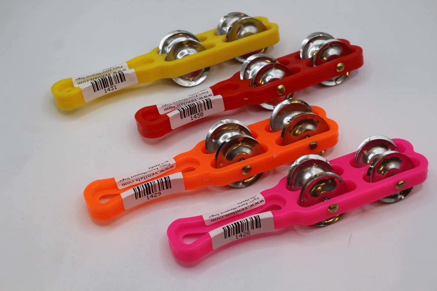 21 inch kartal manjeera with handle in yellow, red, orange and pink