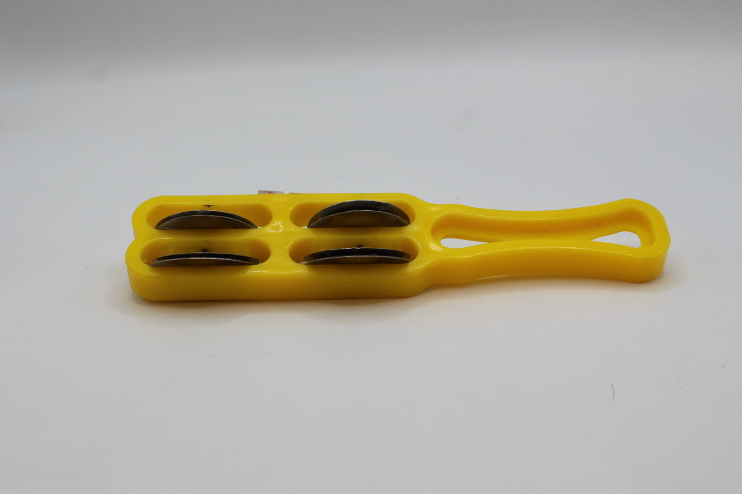 Yellow kartal manjeera with handle, 21 x 5 inch — side