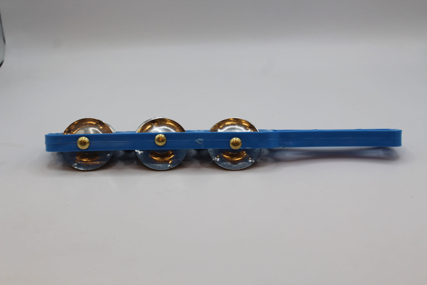 Blue kartal manjeera with handle, 27 x 5 inch — side