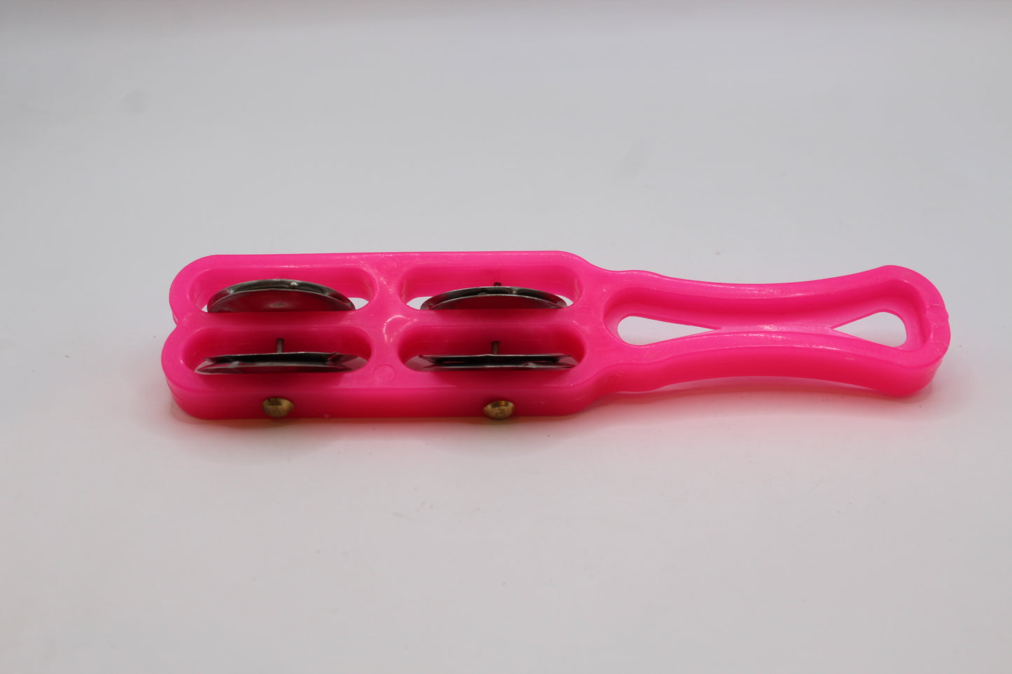 Pink kartal manjeera with handle, 21 x 5 inch — side