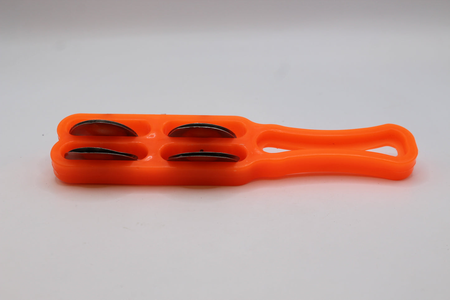 Orange kartal manjeera with handle, 21 x 5 inch — side