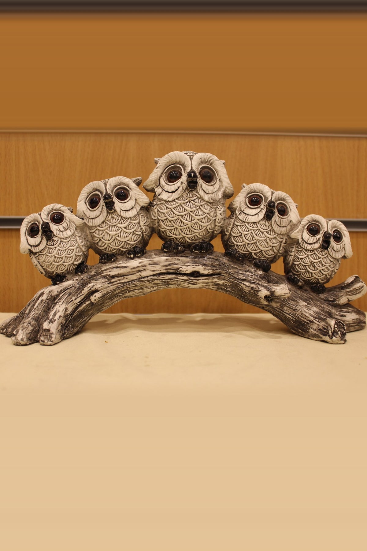 Owls on a Branch Sculpture – Five Owls, 12 inch – front view