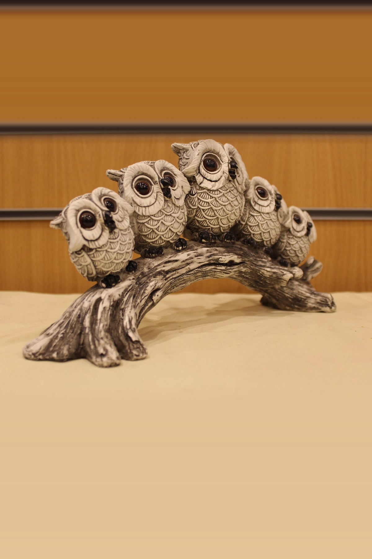 Owls on a Branch Sculpture – Five Owls, 12 inch – left side view