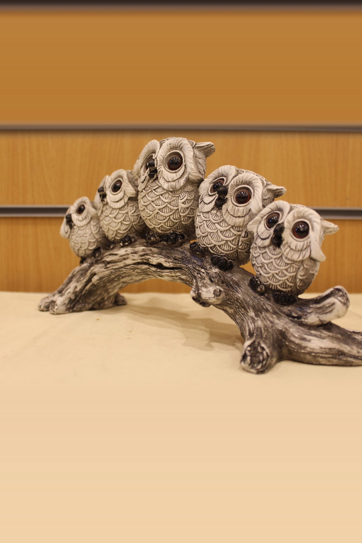 Owls on a Branch Sculpture – Five Owls, 12 inch – right side view