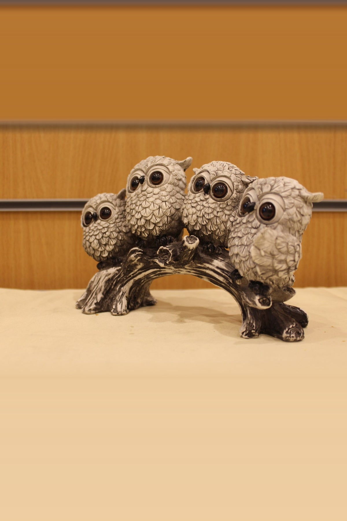 Owls on a Branch Sculpture – Four Owls, 9 inch – right side view