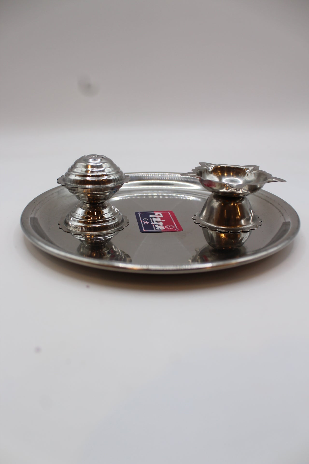 Small stainless steel pooja thali set, thali detail