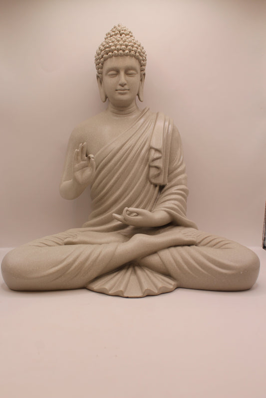 Grey speckled resin Buddha statue, front