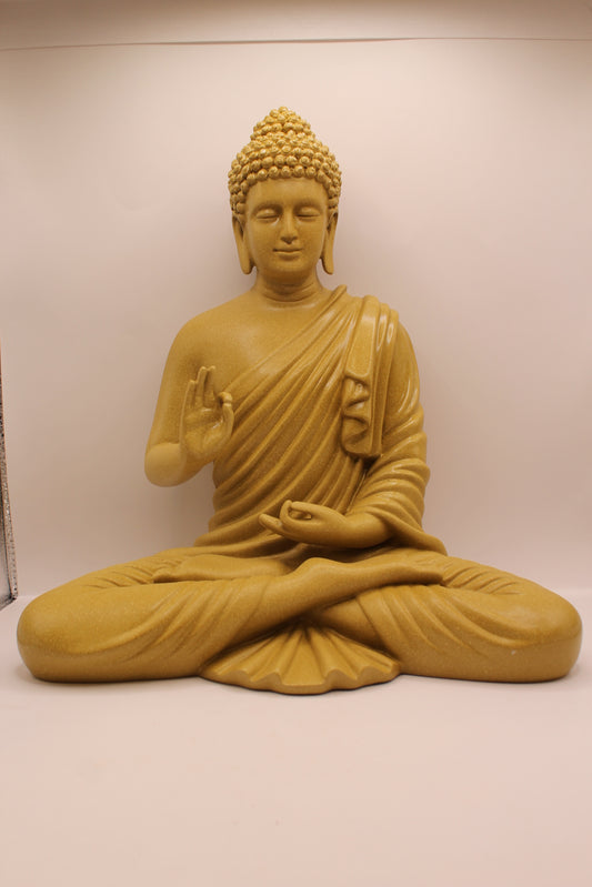 Mustard yellow resin Buddha statue, front