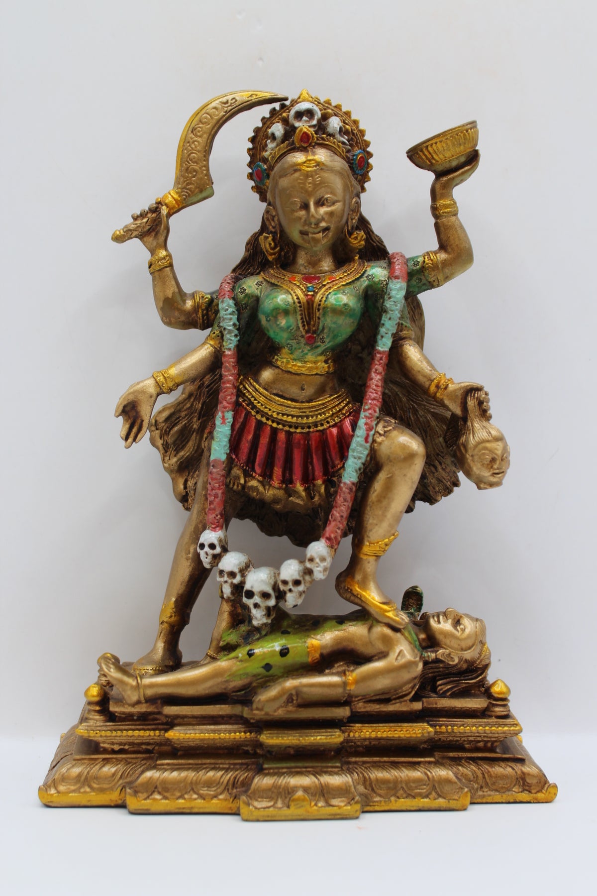 Resin Kali Mata statue, antique bronze finish, front view