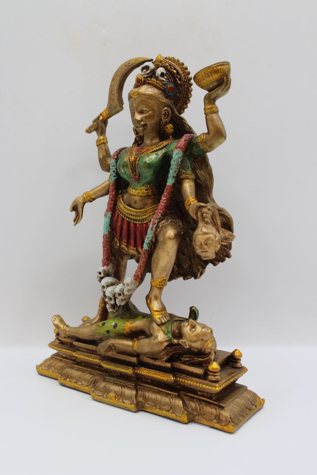 Resin Kali Mata statue, antique bronze finish, right side view