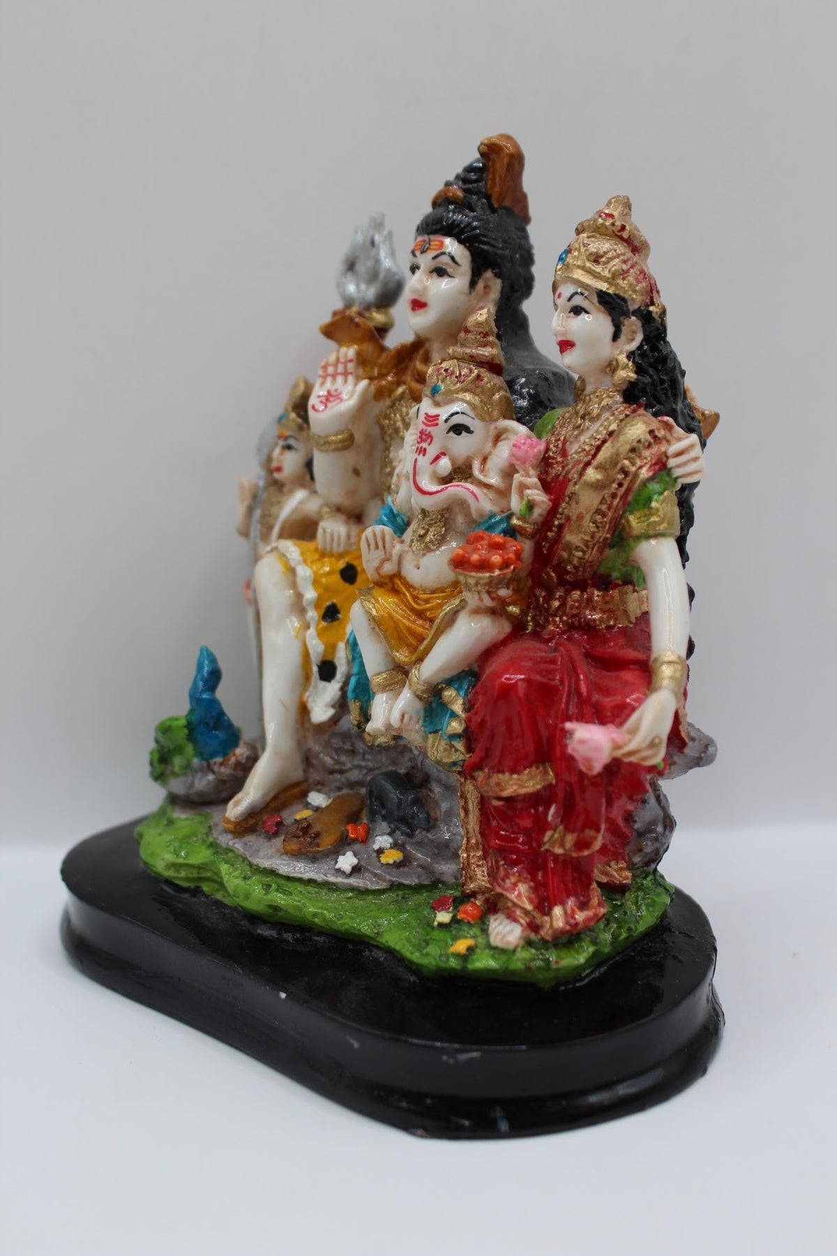 Painted resin Shiv Parivar murti, right side view