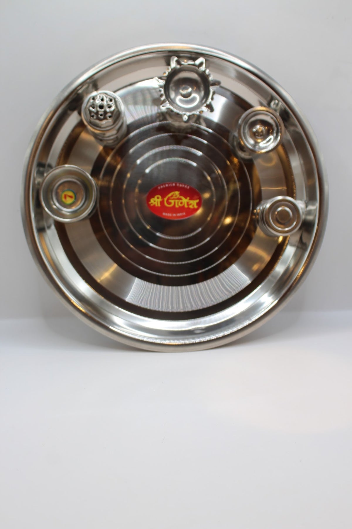 Steel pooja thali 12 inch with diya and katoris