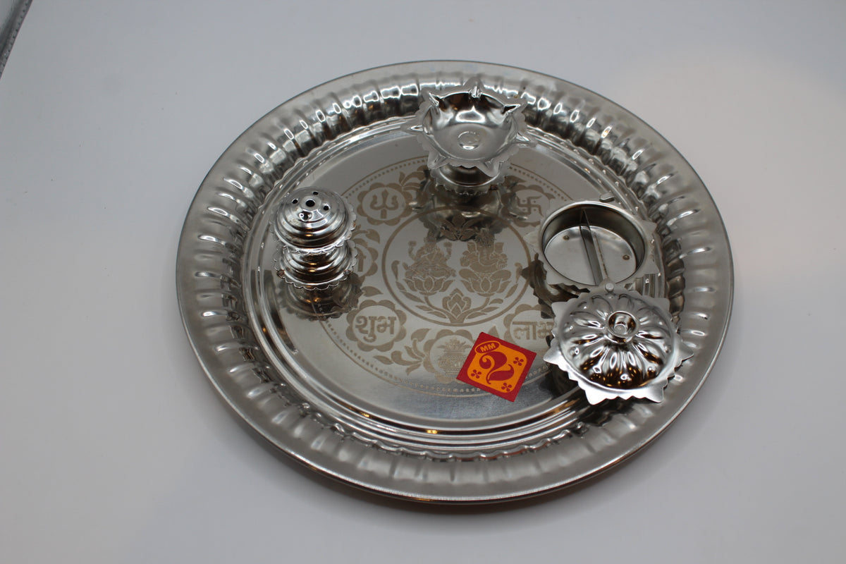 Steel pooja thali 9.5 inch, side view