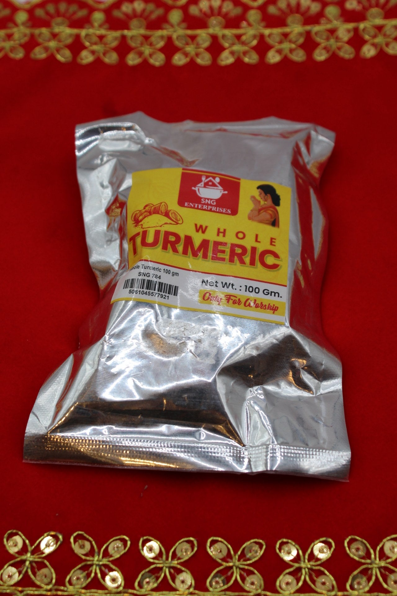 Whole dried turmeric fingers, 100g pack for pooja use