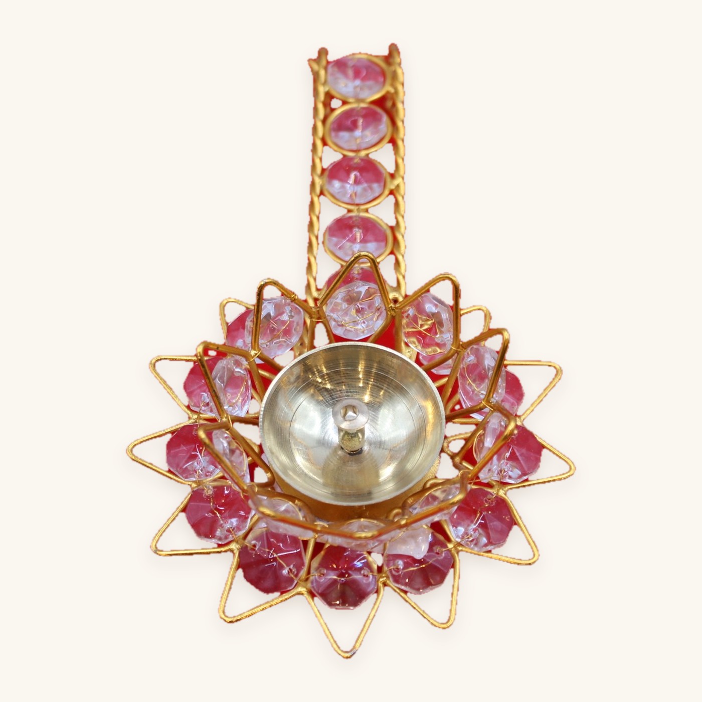Stone-set lotus aarti diya seen from above
