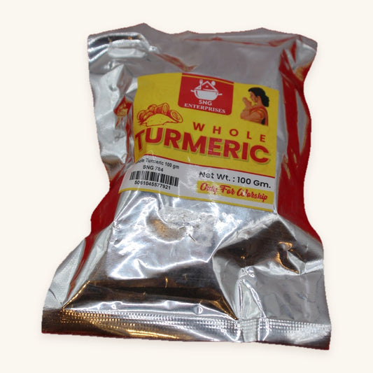 Whole turmeric 100g pack, front