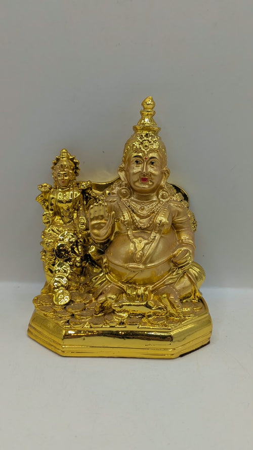 Kuber Resin Statue – Gold Finish Sitting on Throne, 5 inch