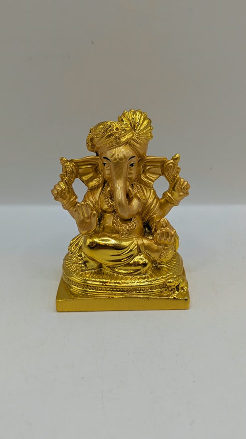 Ganesh Resin Statue – Gold with Turban (Pagdi), 3 inch