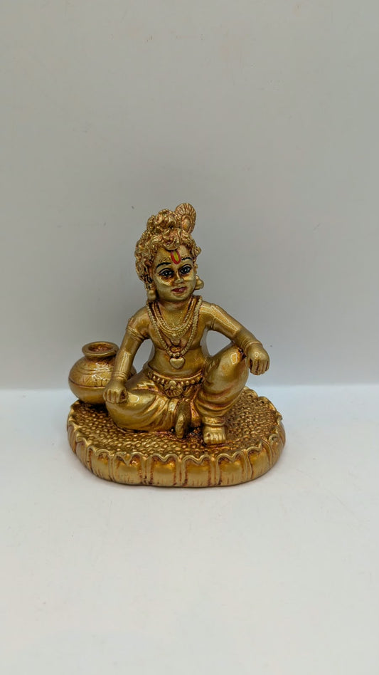 Gold Laddu Gopal baby Krishna statue, front view